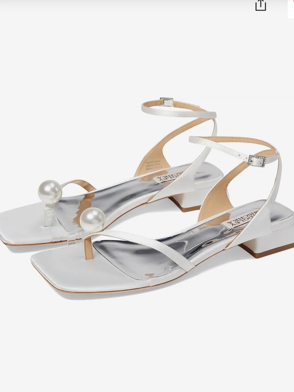 Badgley Mischka Lola Elegant Pearl-Accent White Ankle-Strap Sandals new